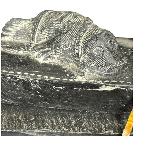 The Wolf Original Soapstone Sculpture Seal Hunting Kayaking Eskimo Inuit 13" - Picture 5 of 10